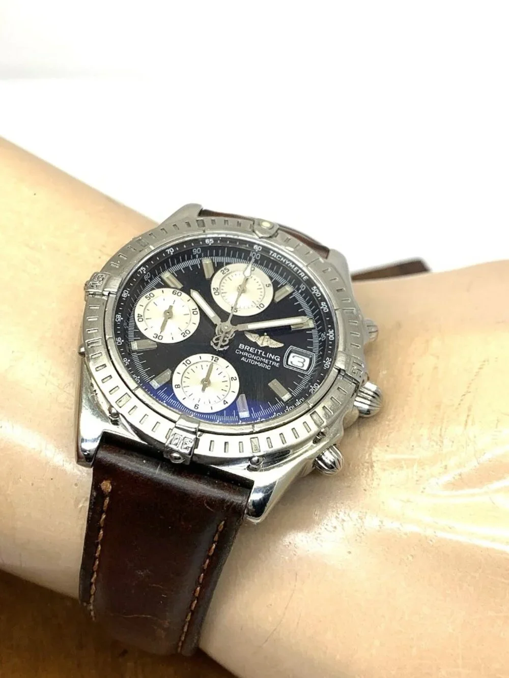 Breitling Men's Watch A13352 Swiss Automatic Chronograph Black Dial Leather 40mm